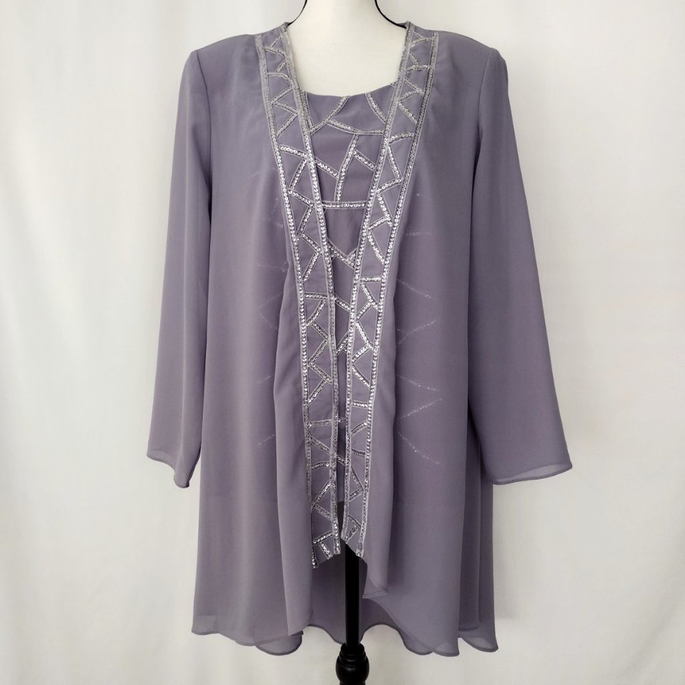 Vintage 1990s Lavender Purple Sequined Duster and Tank Shell Set